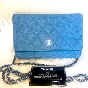 Chanel Wallet on Chain Light Blue Quilted Caviar Leather
